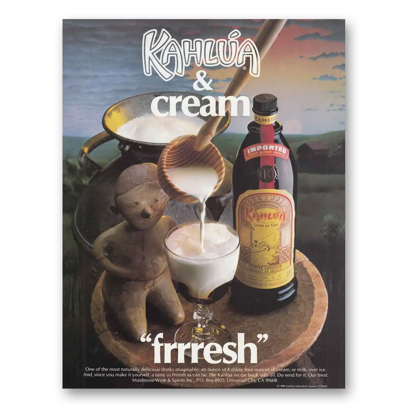 1982 Kahlua Cream Frrresh Vintage Magazine Print Ad