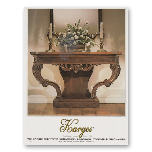 1982 Karges Furniture Fine Cabinet Makers Vintage Magazine Print Ad