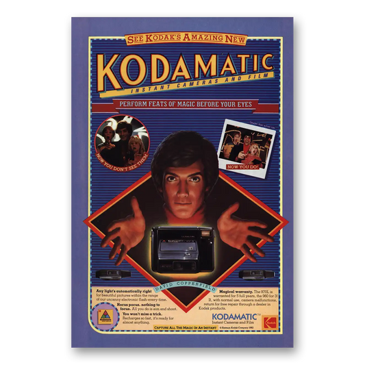 1982 Kodamatic Camera David Copperfield Vintage Magazine Print Ad