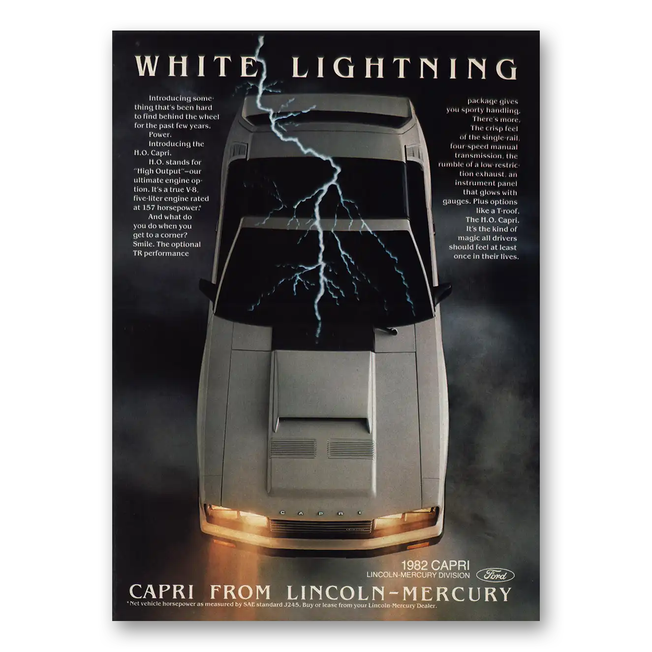 1982 Mercury Capri White Lightning Vintage Magazine Print Ad