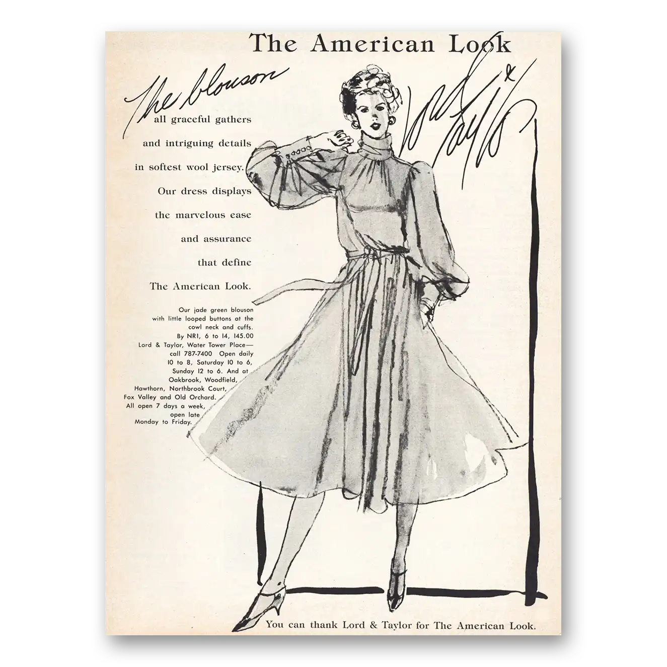 1982 Lord & Taylor Blouson Graceful Gathers Vintage Magazine Print Ad