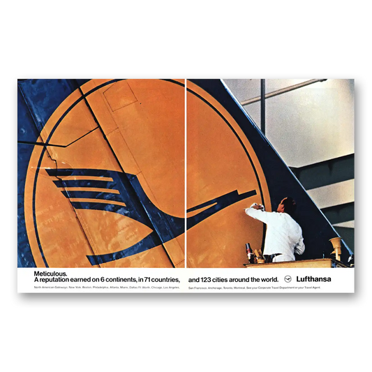 1982 Lufthansa German Airlines Meticulous Reputation Earned Vintage Magazine Print Ad