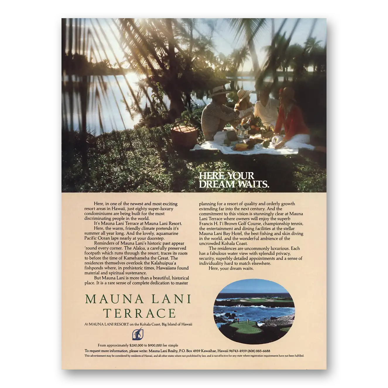 1982 Mauna Lani Resort Here Your Dream Waits Vintage Magazine Print Ad