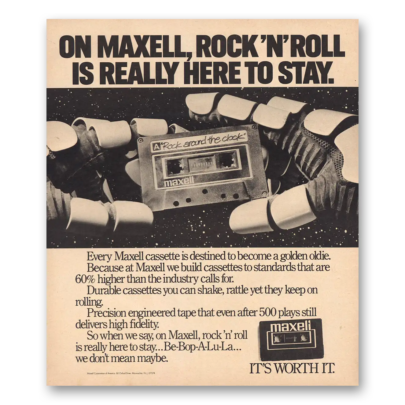 1983 Maxell Cassette Tape Rock n Roll Is Really Here to Stay Vintage Magazine Print Ad