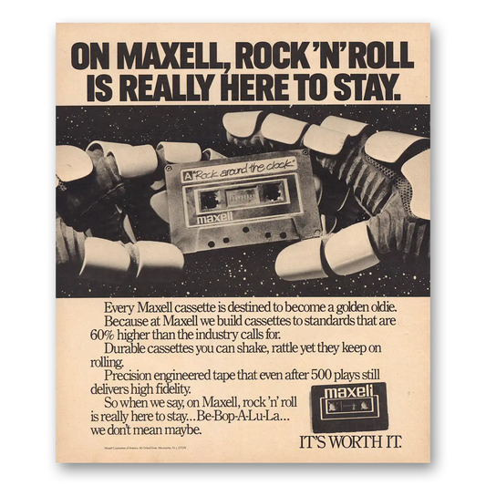 1983 Maxell Cassette Tape Rock n Roll Is Really Here to Stay Vintage Magazine Print Ad