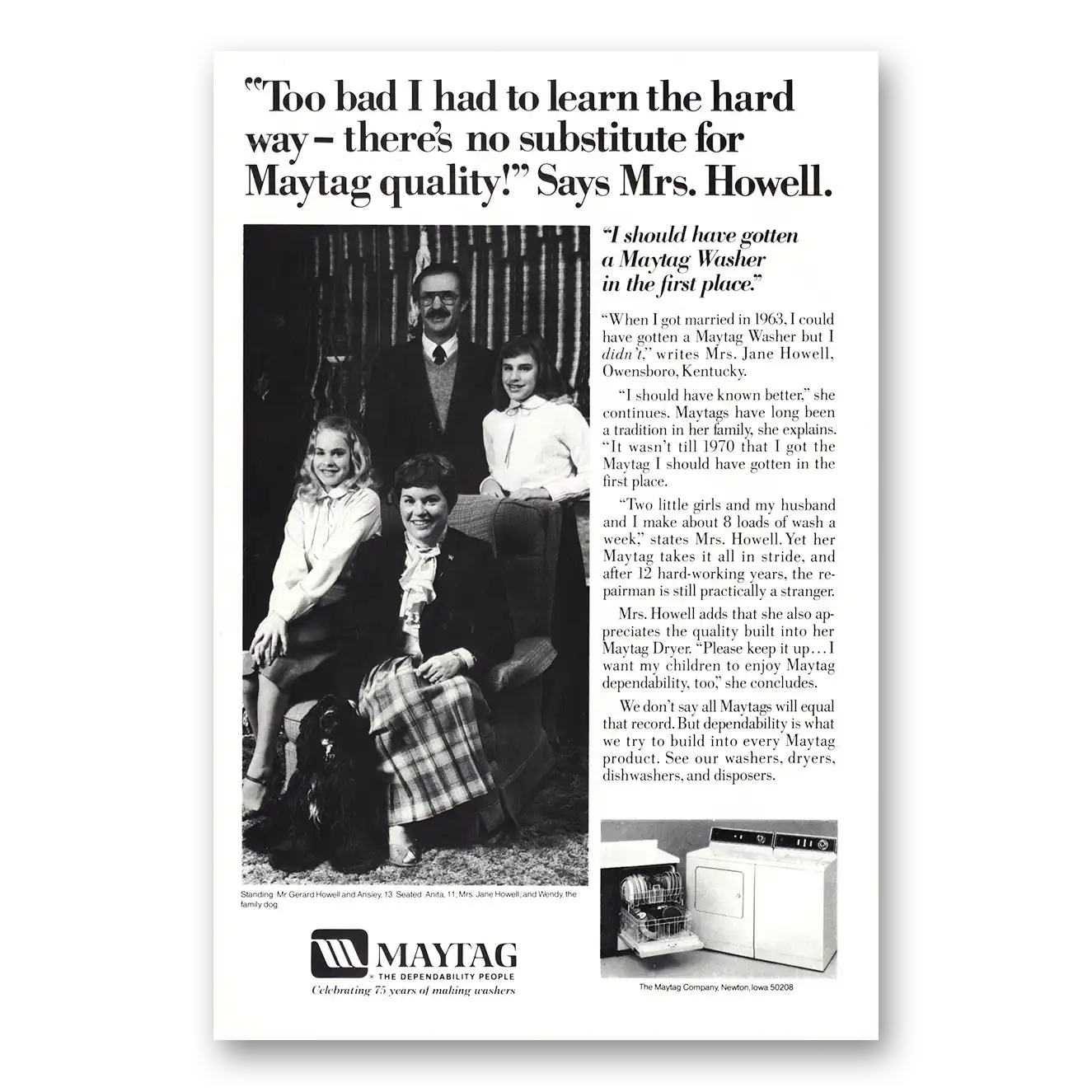 1982 Maytag Mrs Howell Vintage Magazine Print Ad