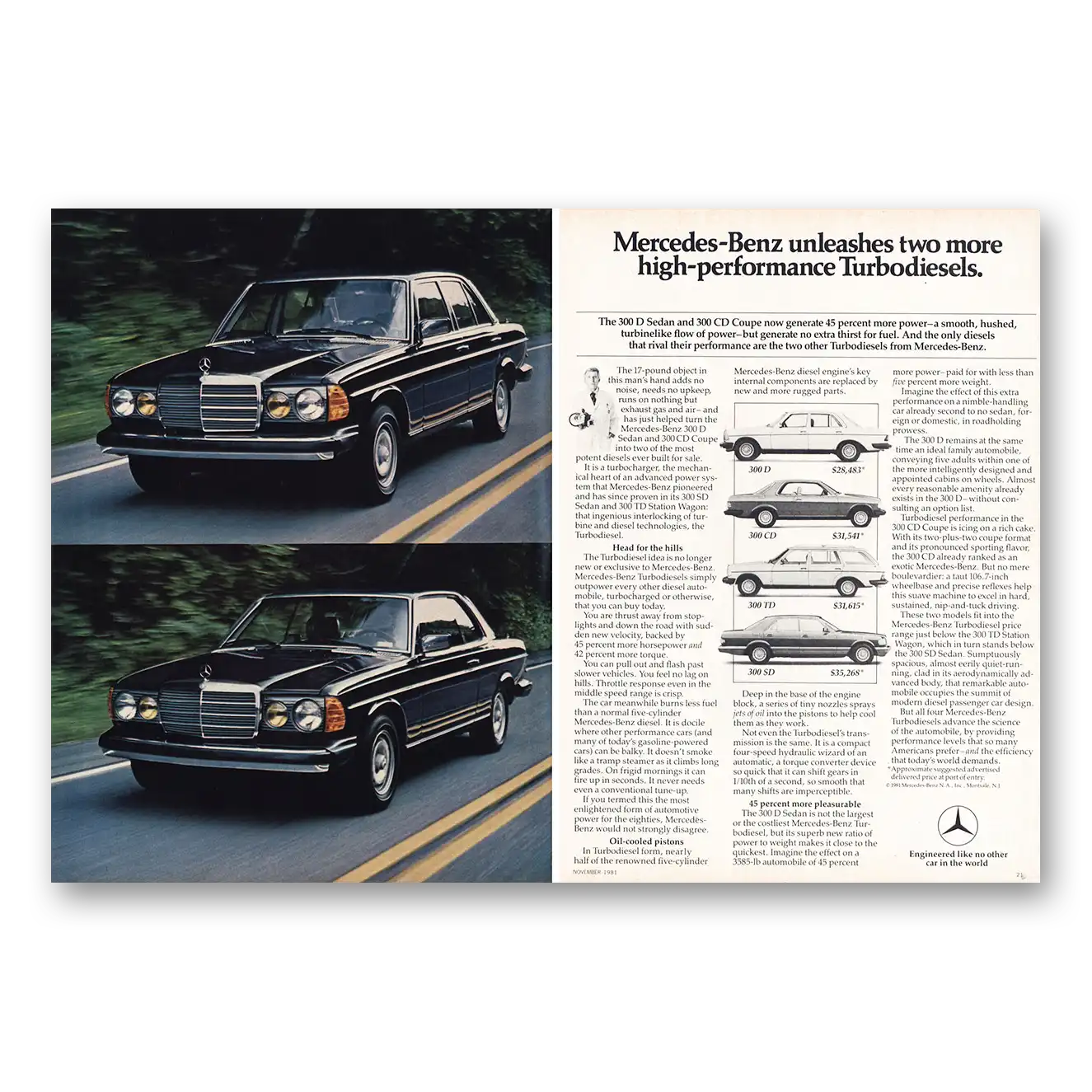 1981 Mercedes Benz 300 High Performance Turbodiesels Vintage Magazine Print Ad