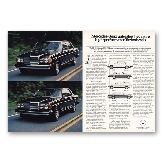 1981 Mercedes Benz 300 High Performance Turbodiesels Vintage Magazine Print Ad