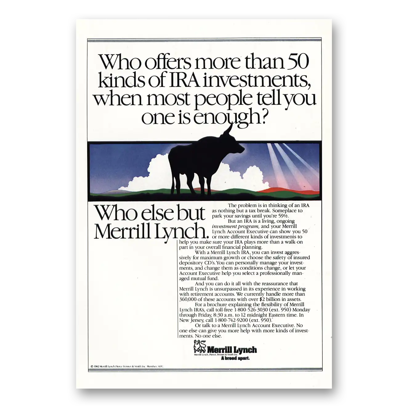 1982 Merrill Lynch More Than 50 Kinds of IRA Vintage Magazine Print Ad