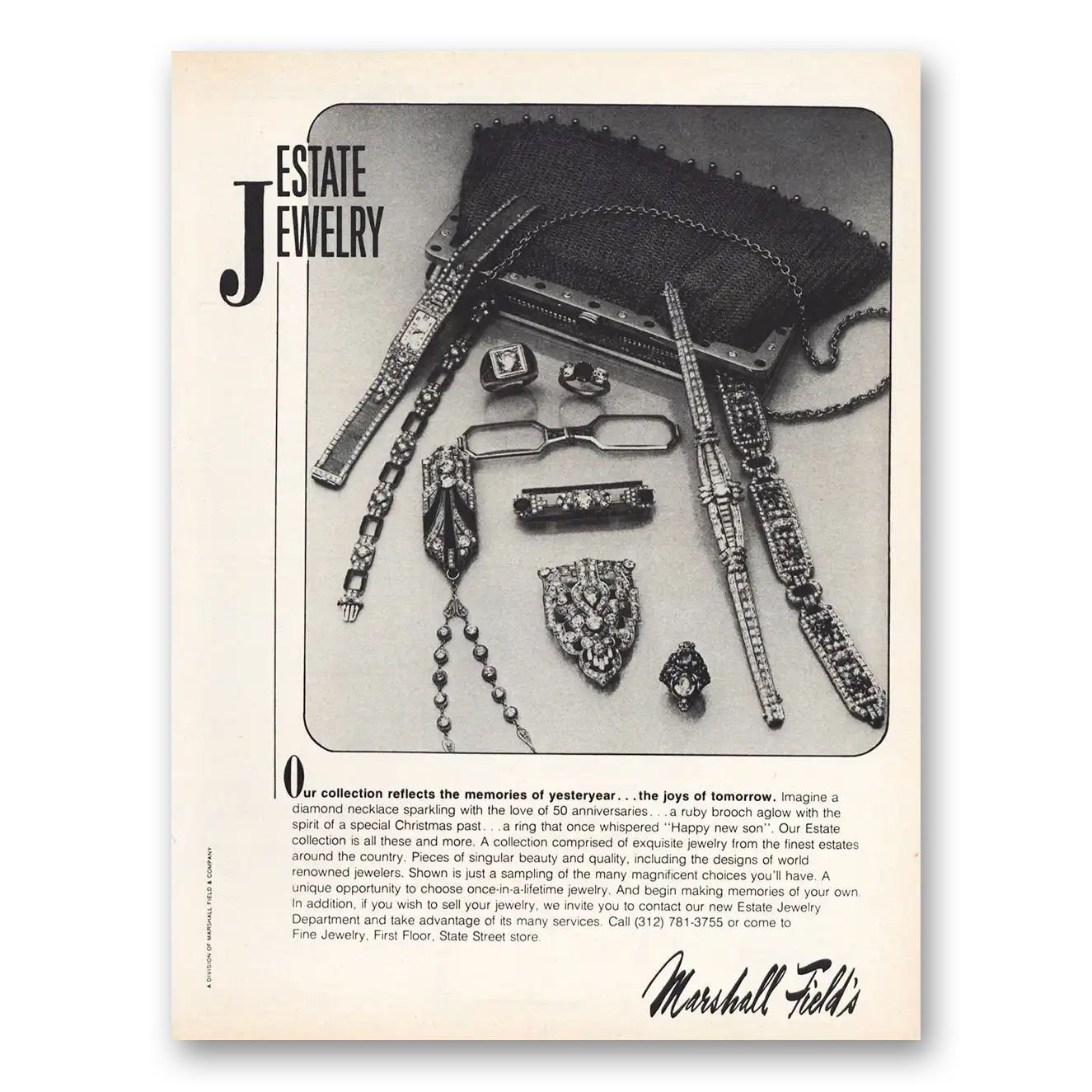 1982 Marshall Field Estate Jewelry Vintage Magazine Print Ad