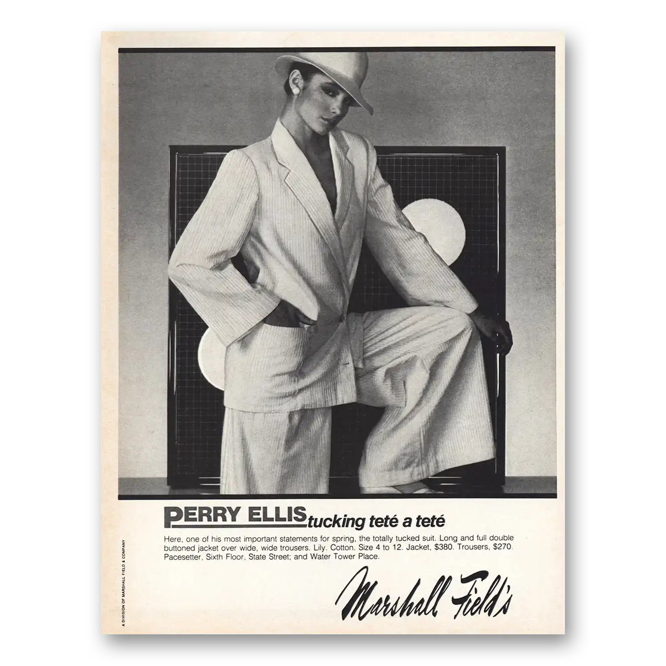 1982 Perry Ellis Fashion Tucking Tete a Tete Vintage Magazine Print Ad