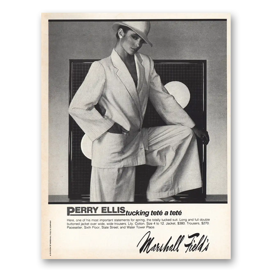 1982 Perry Ellis Fashion Tucking Tete a Tete Vintage Magazine Print Ad