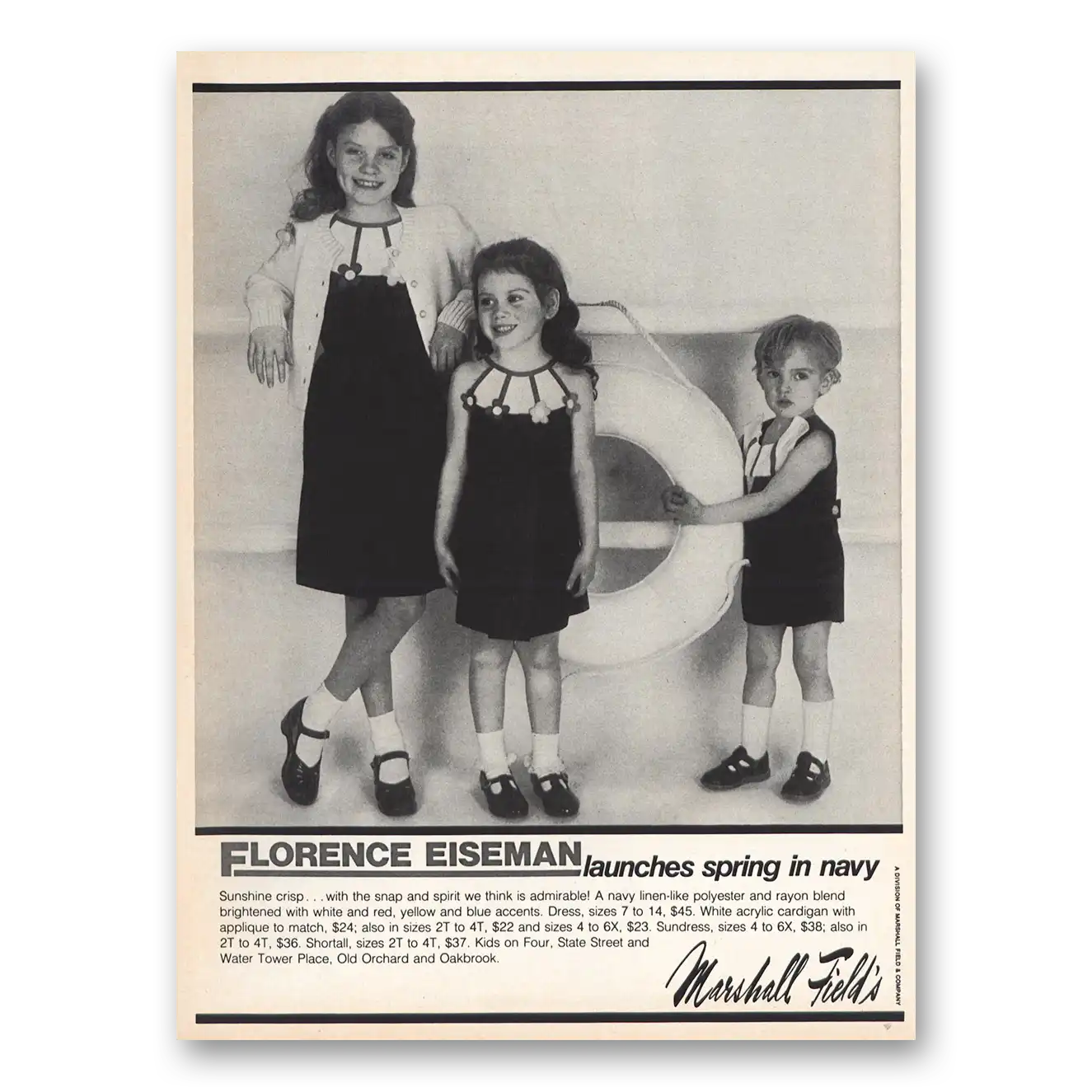 1982 Florence Eiseman Spring In Navy Vintage Magazine Print Ad