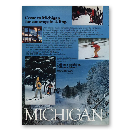 1982 Michigan Come to Michigan Come Again Skiing Vintage Magazine Print Ad