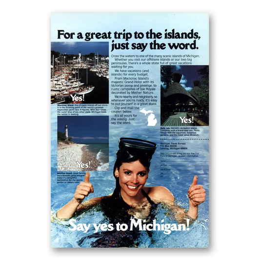 1982 Michigan Great Trips to the Islands Vintage Magazine Print Ad