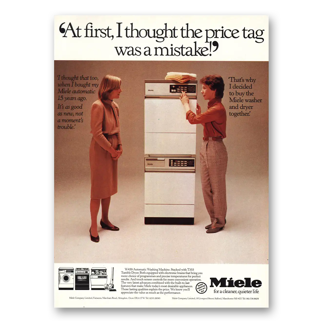 1982 Miele Washer Dryer I Thought Price Tag Was Mistake Vintage Magazine Print Ad