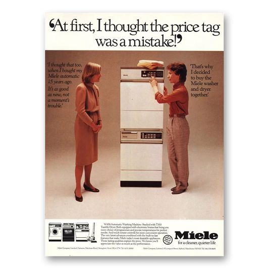 1982 Miele Washer Dryer I Thought Price Tag Was Mistake Vintage Magazine Print Ad