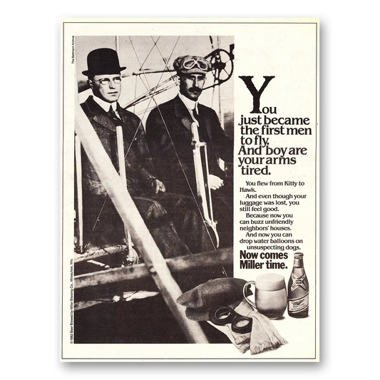 1982 Miller Beer First Men to Fly Vintage Magazine Print Ad