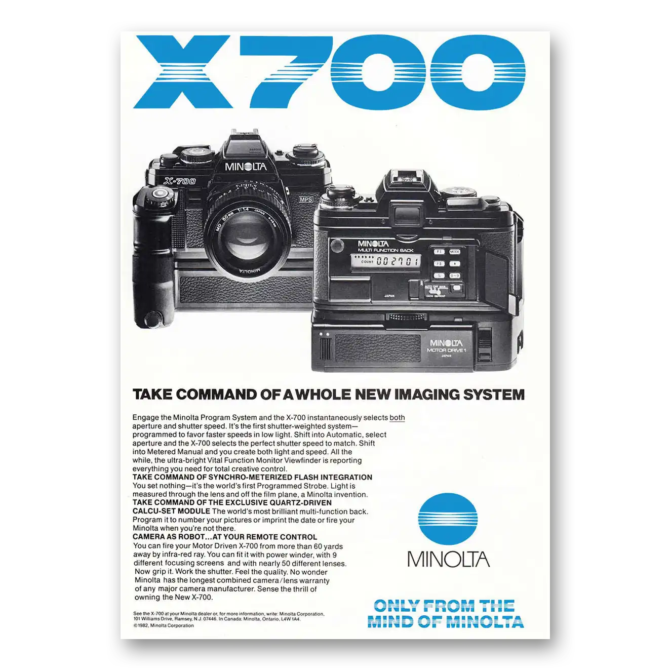 1982 Minolta Camera Take Command of Whole New Imaging System Vintage Magazine Print Ad