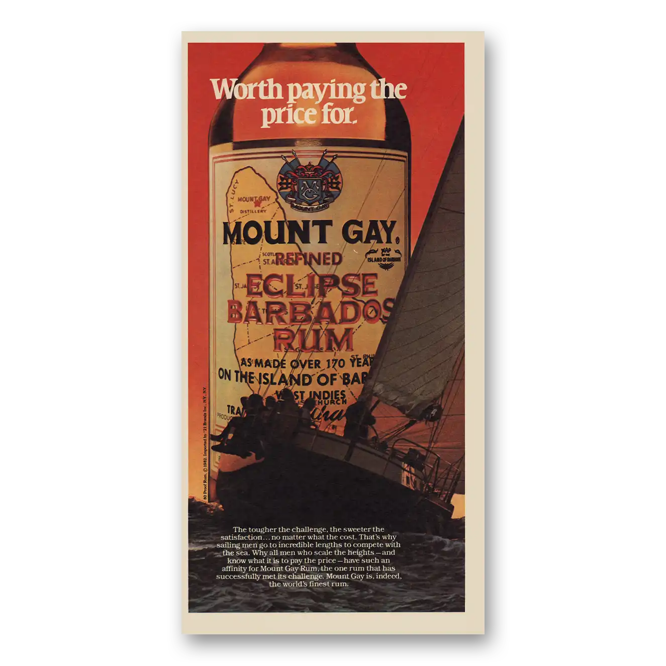 1982 Mount Gay Rum Worth Paying the Price For Vintage Magazine Print Ad