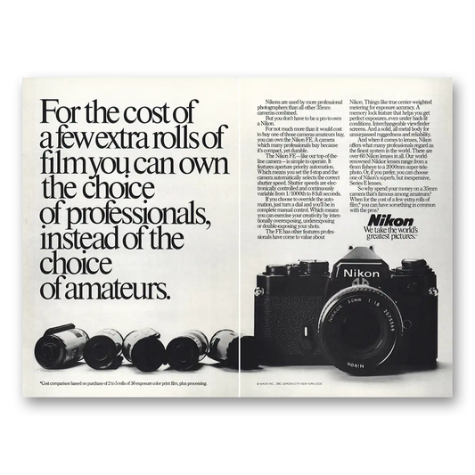 1982 Nikon Camera For the Cost of Few Extra Rolls Vintage Magazine Print Ad