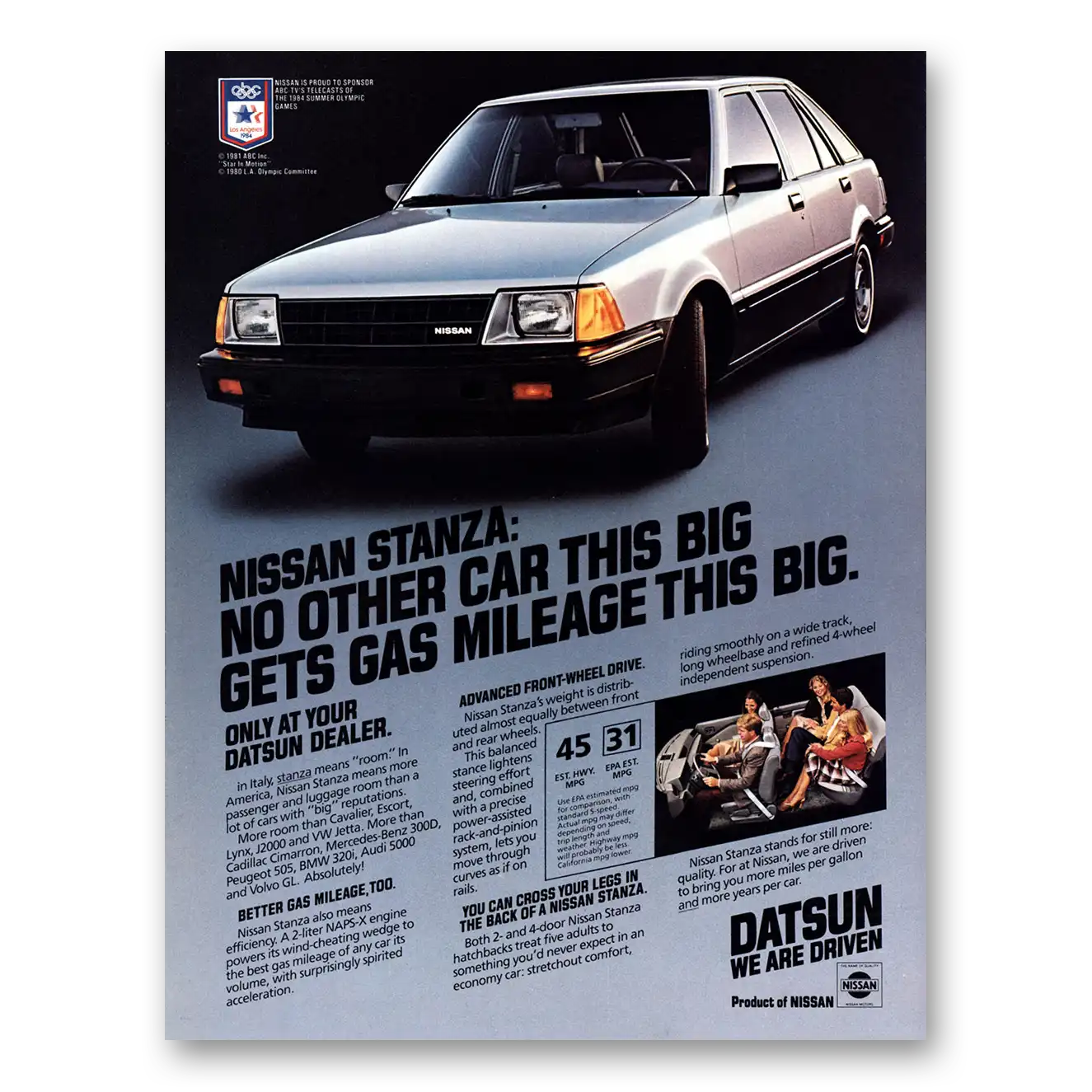 1982 Nissan Stanza No Other Car This Big Vintage Magazine Print Ad