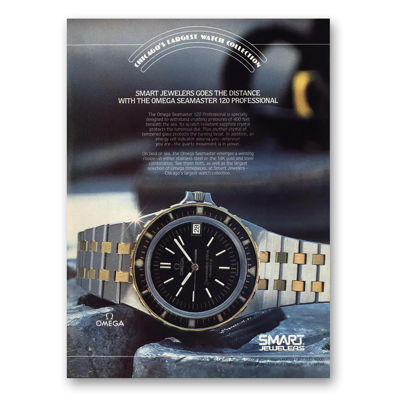 1982 Omega Seamaster Watch Withstand Crushing Pressures Vintage Magazine Print Ad