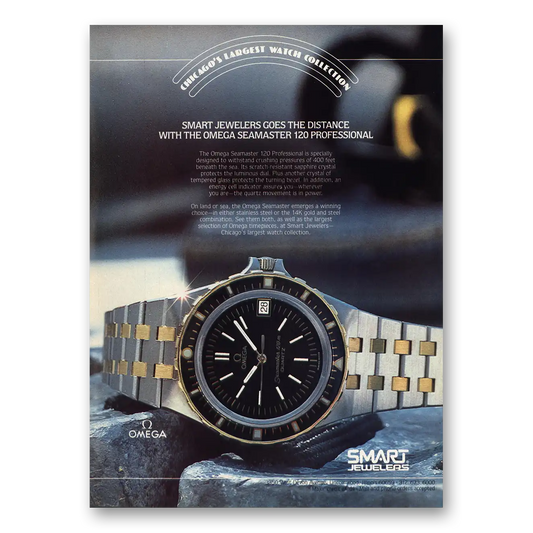 1982 Omega Seamaster Watch Withstand Crushing Pressures Vintage Magazine Print Ad