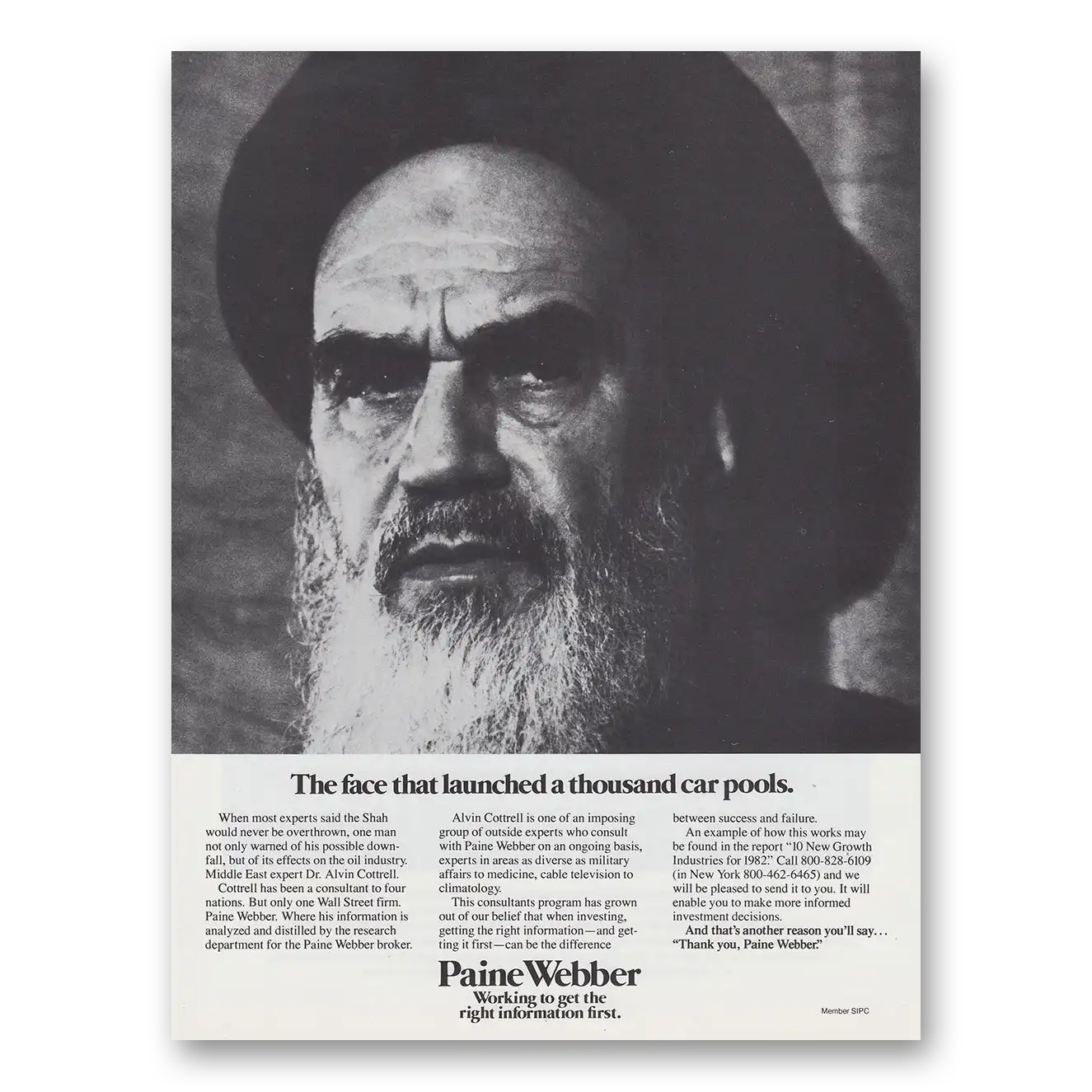 1982 Paine Webber Face That Launched a Thousand Car Pools Vintage Magazine Print Ad