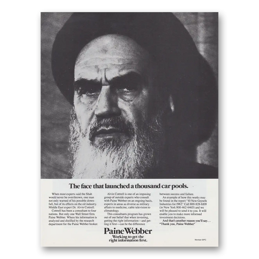 1982 Paine Webber Face That Launched a Thousand Car Pools Vintage Magazine Print Ad