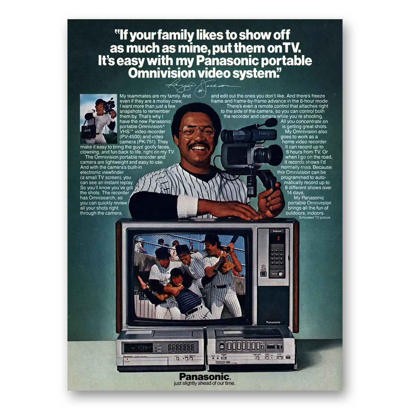 1982 Panasonic Video System Video System Reggie Jackson Vintage Magazine Print Ad