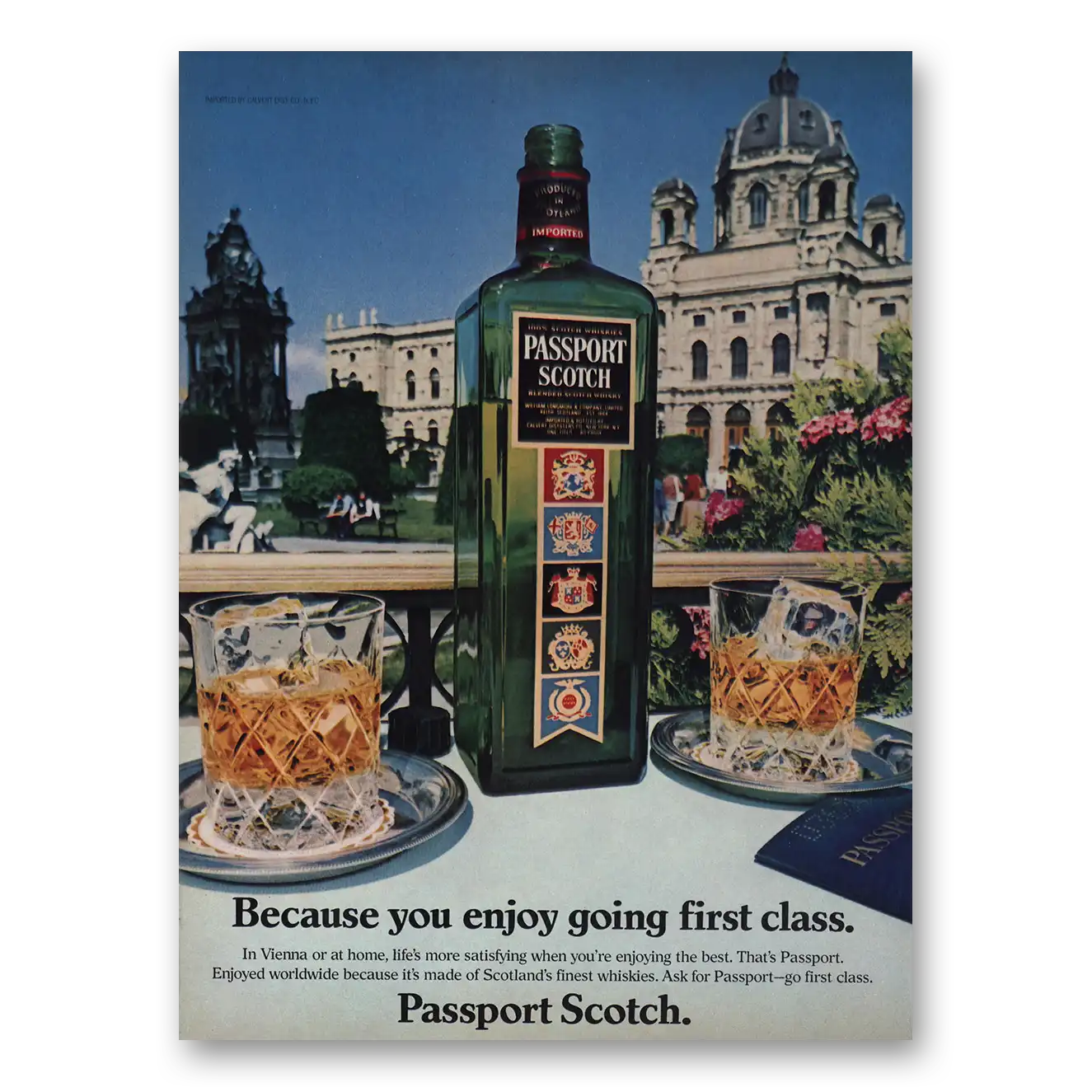 1982 Passport Scotch You Enjoy Going First Class Vintage Magazine Print Ad