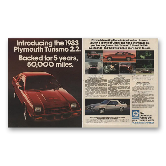 1982 Plymouth Turismo Backed for 5 Years Vintage Magazine Print Ad