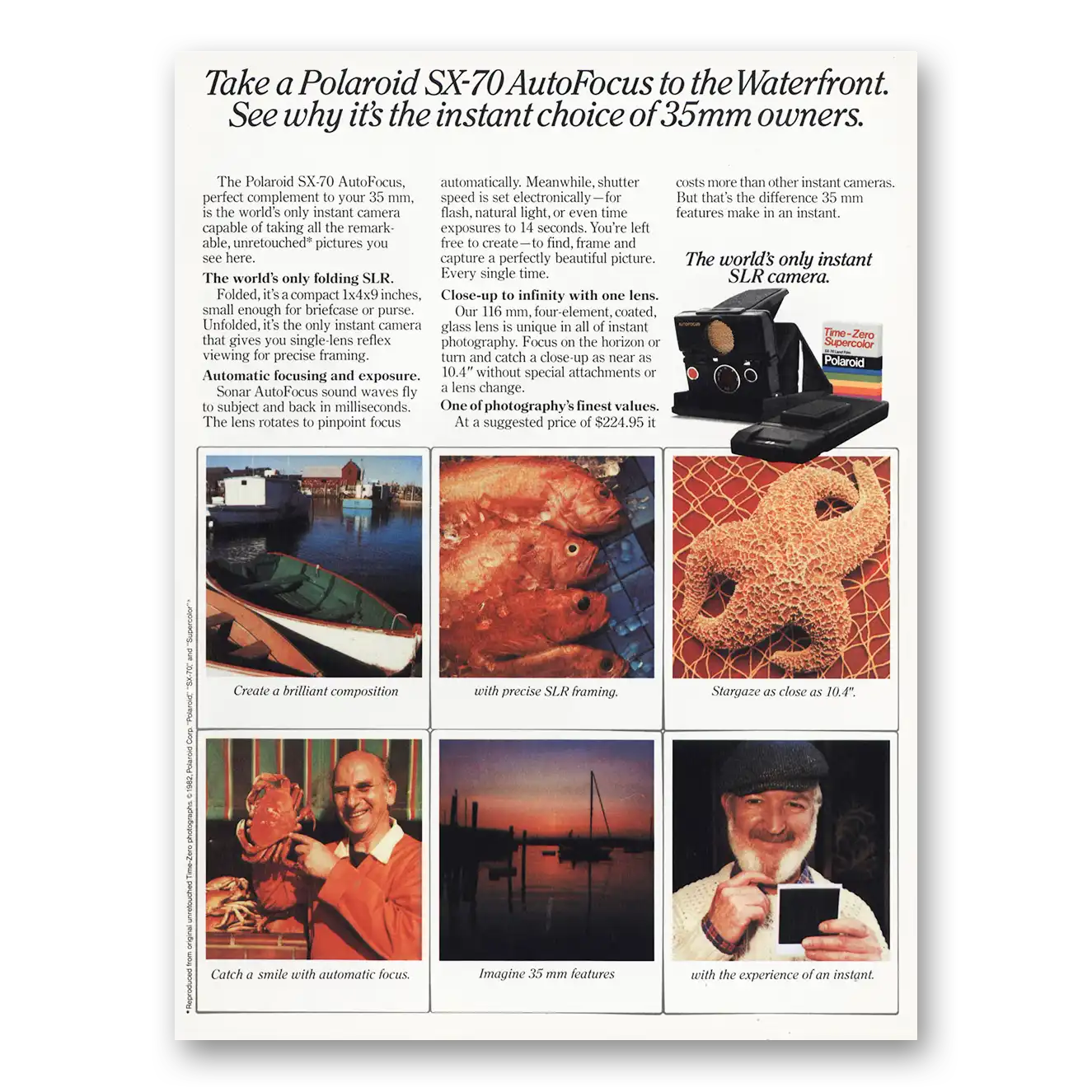 1982 Polaroid SX70 Camera AutoFocus to the Waterfront Vintage Magazine Print Ad