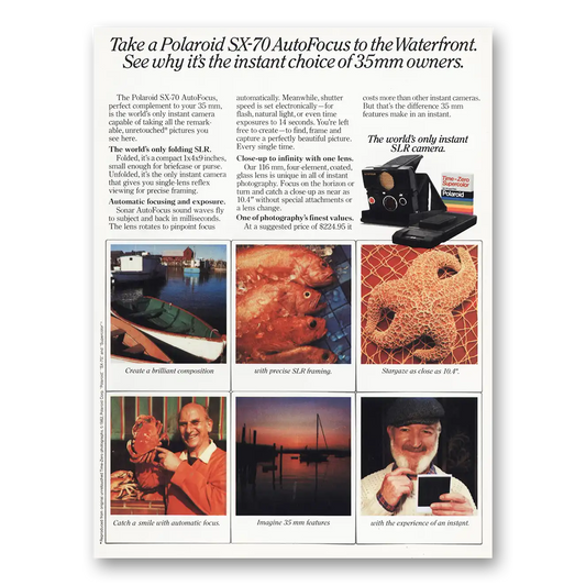 1982 Polaroid SX70 Camera AutoFocus to the Waterfront Vintage Magazine Print Ad