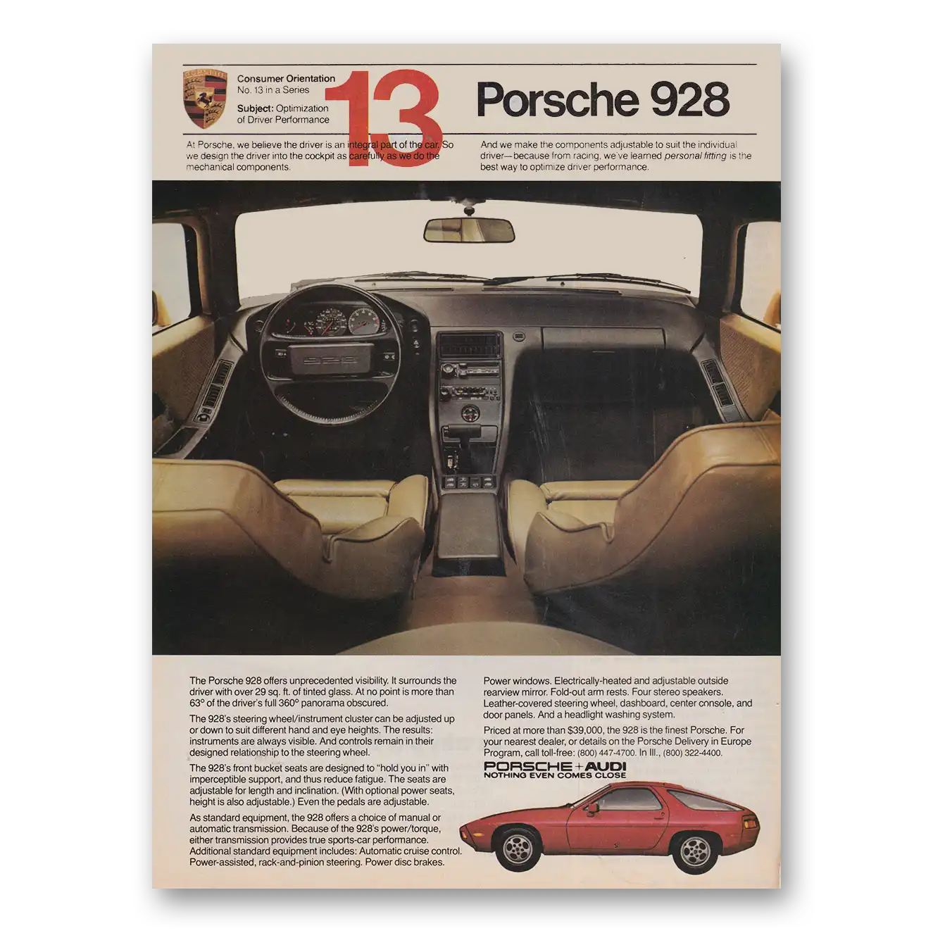 1982 Porsche 928 Unprecedented Visibility Vintage Magazine Print Ad