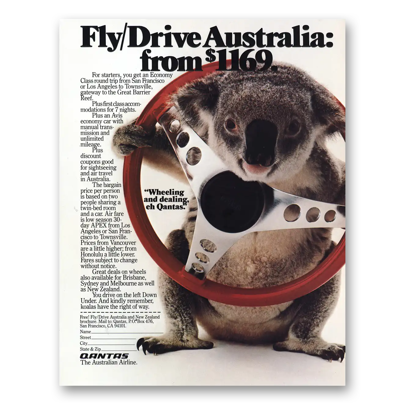 1982 Qantas Airlines Fly Drive Australia Vintage Magazine Print Ad