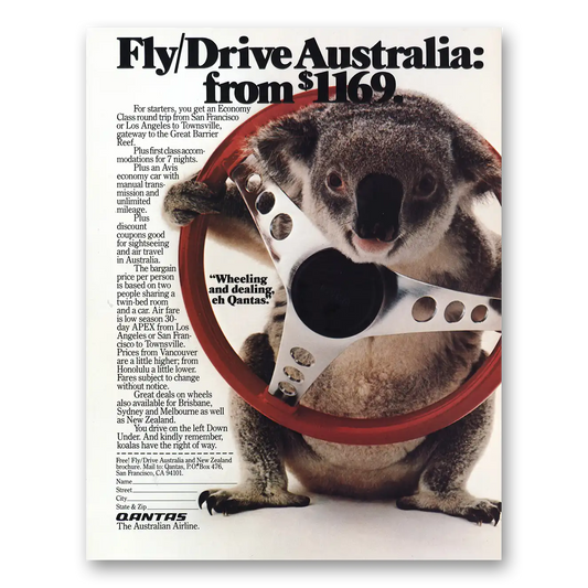 1982 Qantas Airlines Fly Drive Australia Vintage Magazine Print Ad