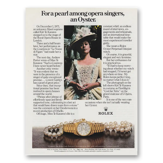 1982 Rolex For a Pearl Among Opera Singers Vintage Magazine Print Ad