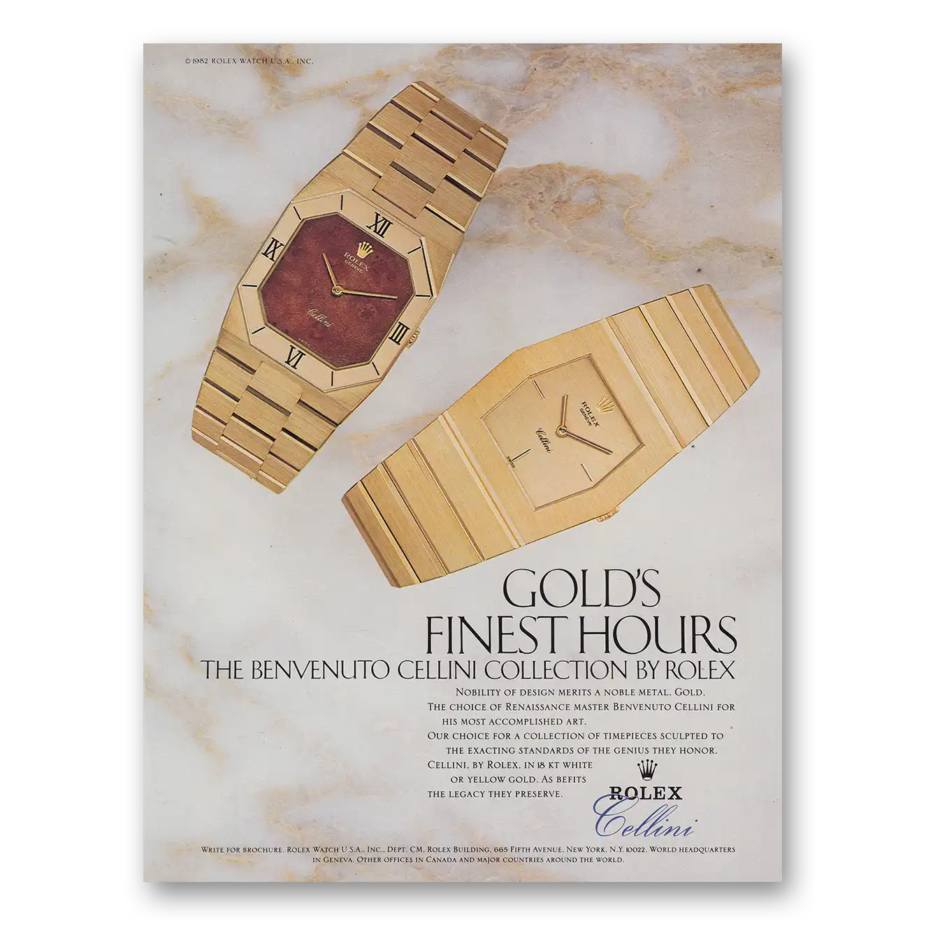 1982 Rolex Golds Finest Hour Vintage Magazine Print Ad