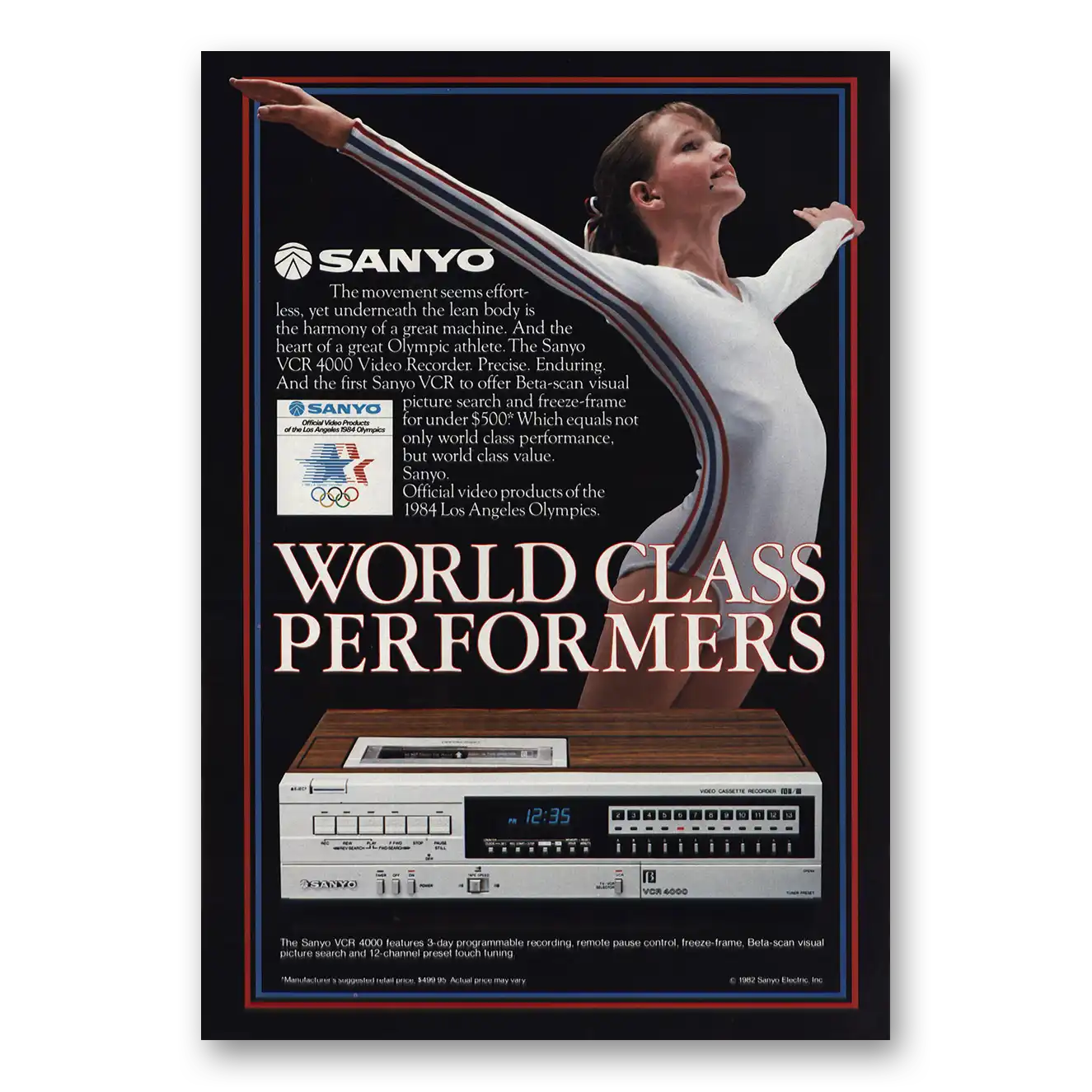 1982 Sanyo VCR World Class Performers Vintage Magazine Print Ad