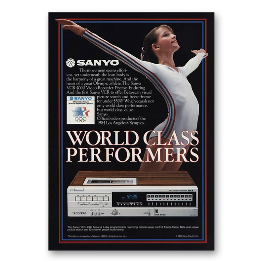 1982 Sanyo VCR World Class Performers Vintage Magazine Print Ad