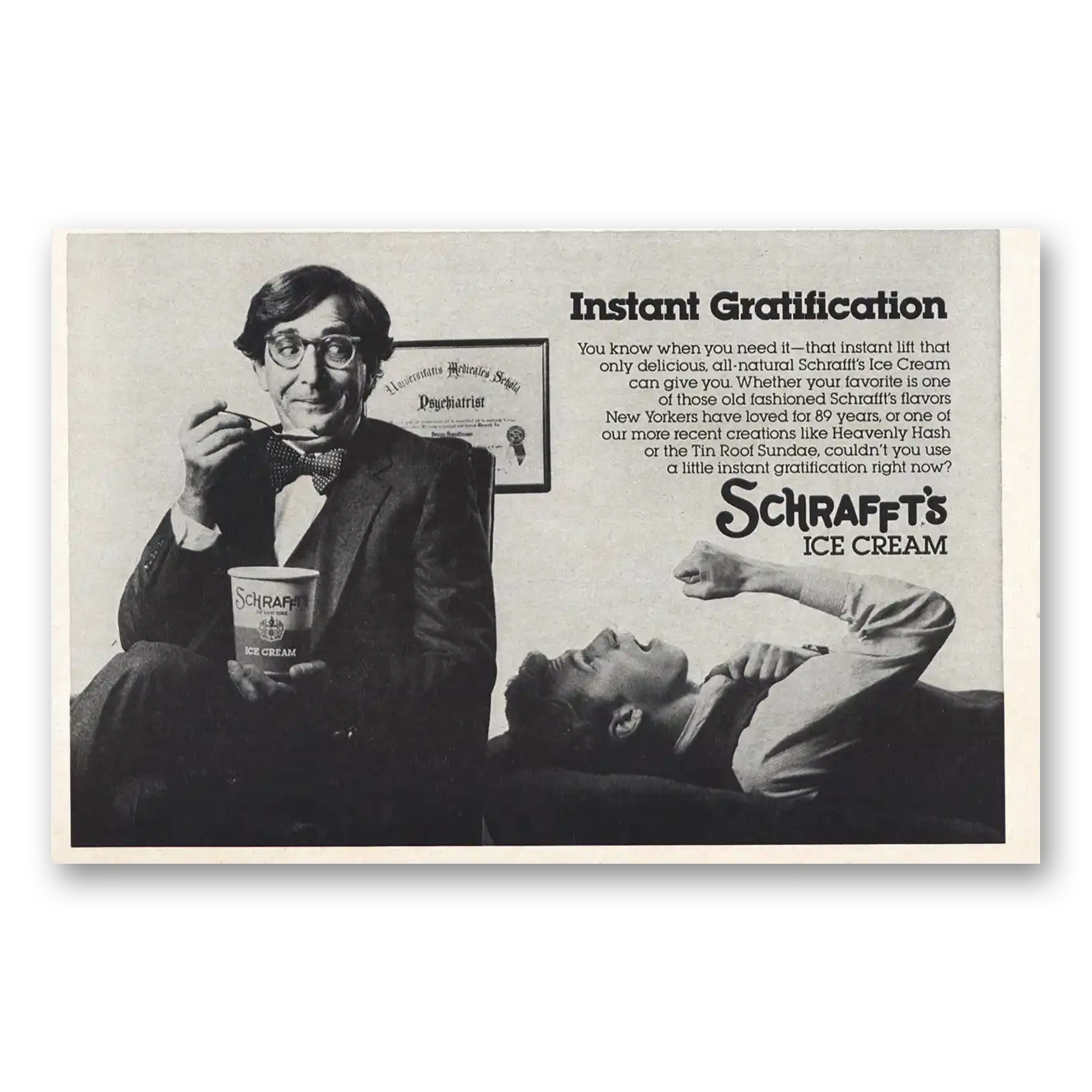 1982 Schraffts Ice Cream Instant Gratification Vintage Magazine Print Ad