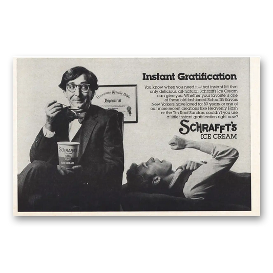 1982 Schraffts Ice Cream Instant Gratification Vintage Magazine Print Ad