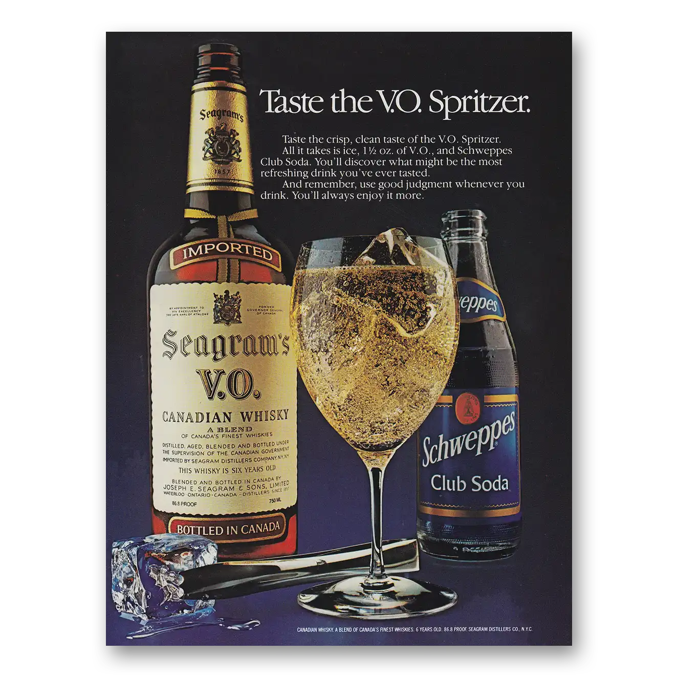 1982 Seagrams VO Whisky Taste the VO Spritzer Vintage Magazine Print Ad