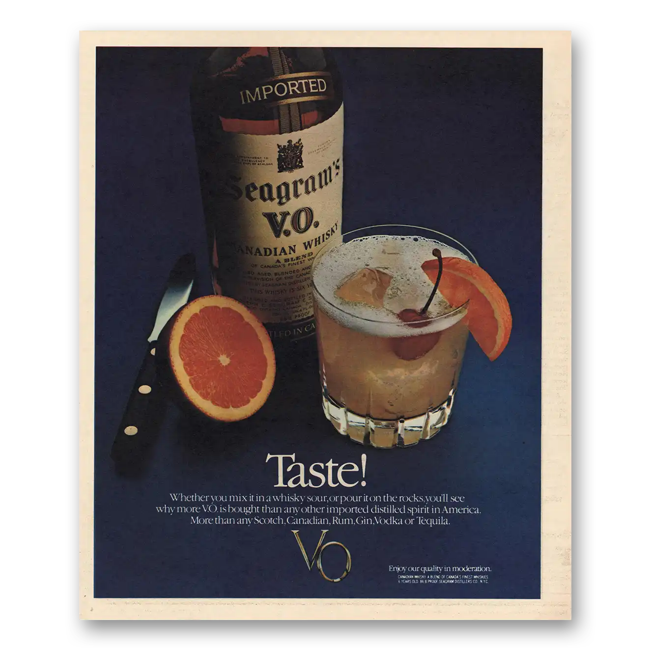 1982 Seagrams VO Whisky Canadian Whisky Taste Vintage Magazine Print Ad