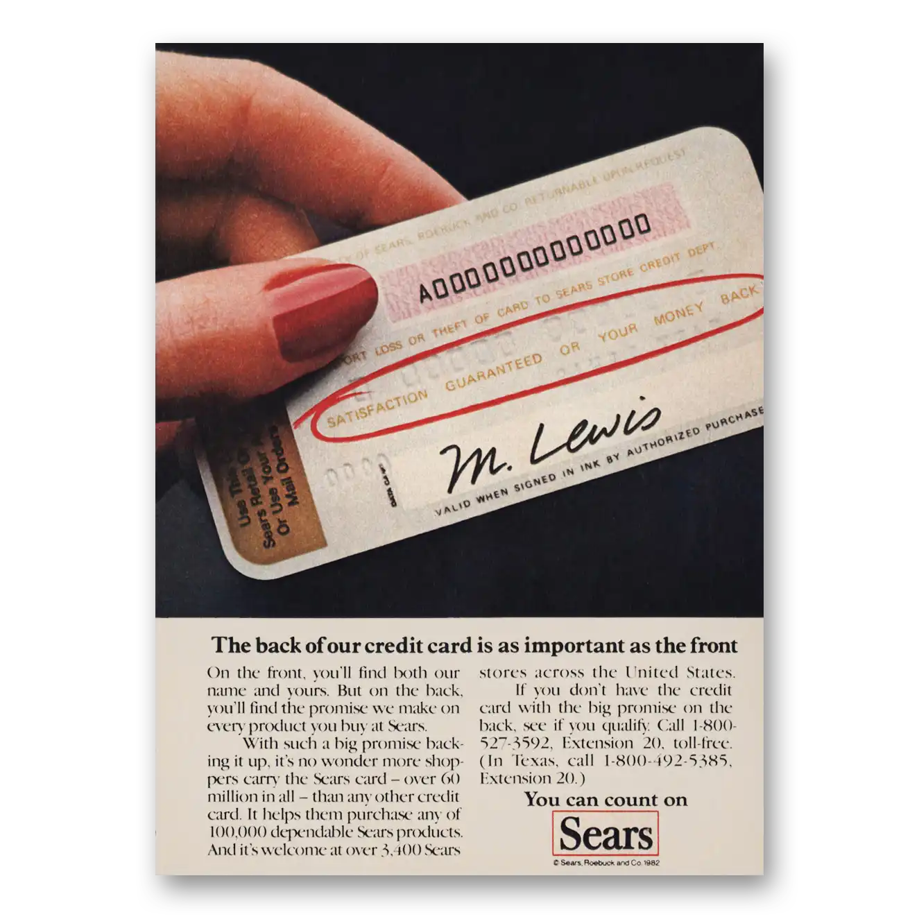 1982 Sears Credit Cards Credit Card Back of Our Credit Card Is As Important Vintage Magazine Print Ad