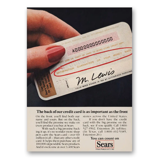 1982 Sears Credit Cards Credit Card Back of Our Credit Card Is As Important Vintage Magazine Print Ad