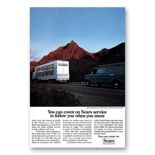 1982 Sears Service Count on Sears Service To Follow You Vintage Magazine Print Ad