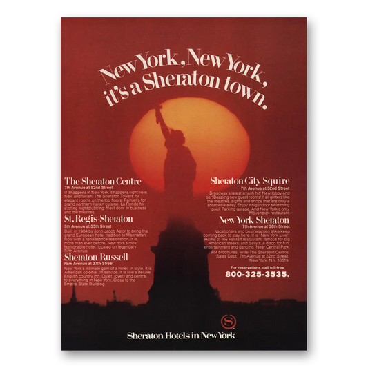 1982 Sheraton Hotels New York Sheraton Town Vintage Magazine Print Ad